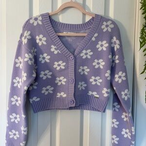 Hollister Purple Floral Cardigan Sweater